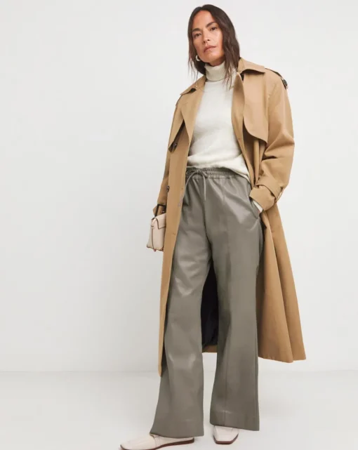 Grey PU Leather Look Drawstring Wide Leg Trouser