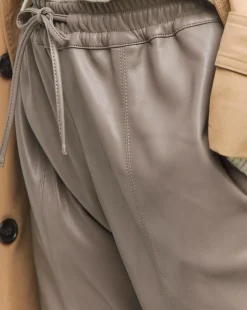 Grey PU Leather Look Drawstring Wide Leg Trouser