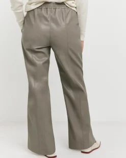 Grey PU Leather Look Drawstring Wide Leg Trouser