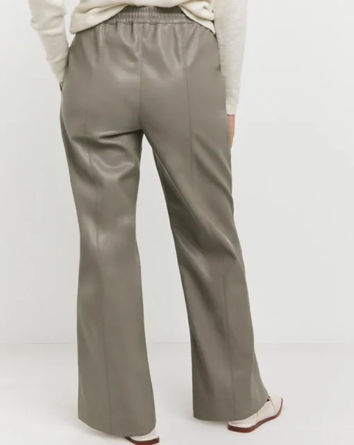 Grey PU Leather Look Drawstring Wide Leg Trouser