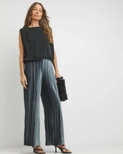 Grey Ribbed Velvet Jersey Wide Leg Pull On Trousers