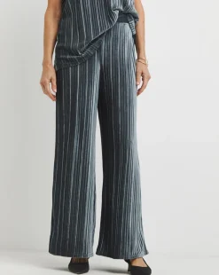 Grey Ribbed Velvet Jersey Wide Leg Pull On Trousers