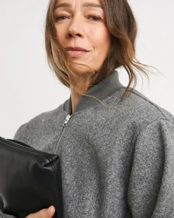 Grey Wool Like Bomber Jacket