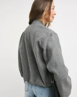Grey Wool Like Bomber Jacket