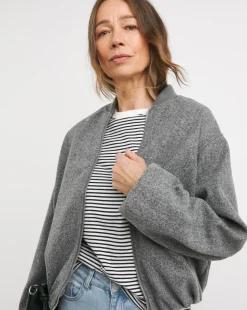 Grey Wool Like Bomber Jacket