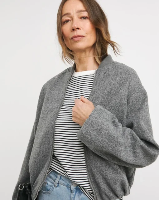 Grey Wool Like Bomber Jacket
