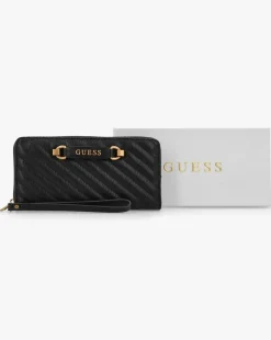 Guess Large Sela Quilted Black Zip Around Wallet