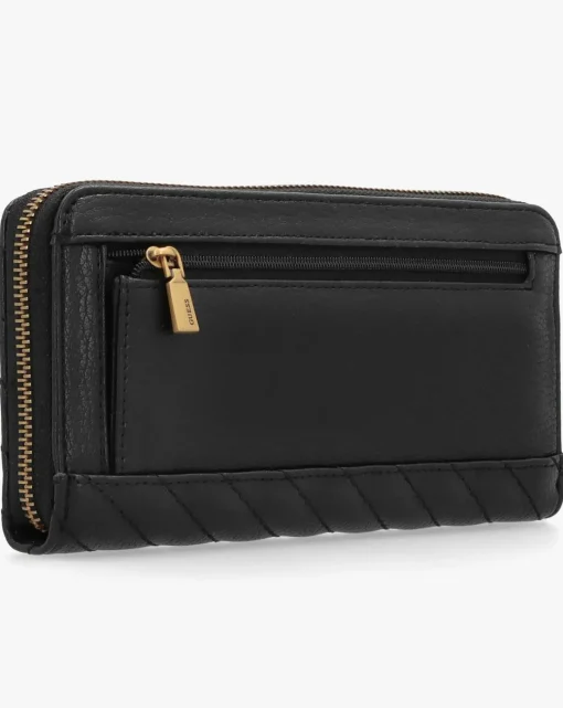 Guess Large Sela Quilted Black Zip Around Wallet