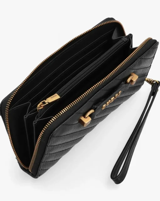 Guess Large Sela Quilted Black Zip Around Wallet