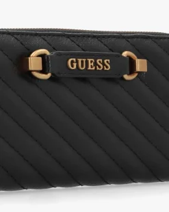 Guess Large Sela Quilted Black Zip Around Wallet