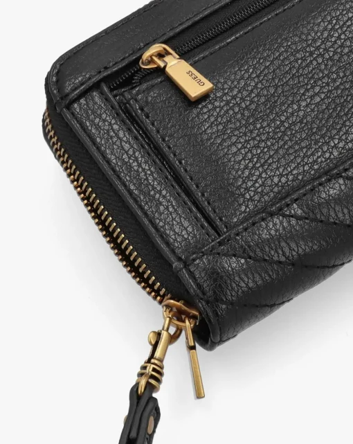Guess Large Sela Quilted Black Zip Around Wallet