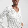 Heart Print Wrap Bubble Hem Long Seeve Top