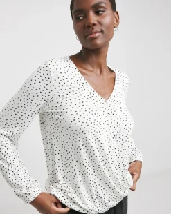 Heart Print Wrap Bubble Hem Long Seeve Top