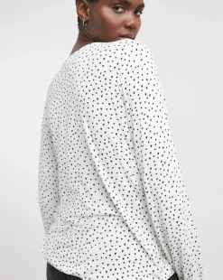 Heart Print Wrap Bubble Hem Long Seeve Top