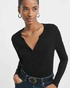 Henley Button Front Long Sleeve Top