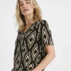 Ikat Print V Neck Short Sleeve Bubble Hem Top