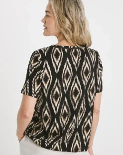 Ikat Print V Neck Short Sleeve Bubble Hem Top