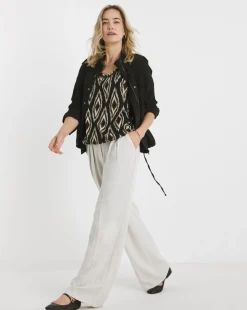 Ikat Print V Neck Short Sleeve Bubble Hem Top