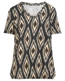 Ikat Print V Neck Short Sleeve Bubble Hem Top