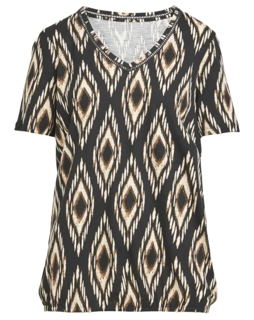 Ikat Print V Neck Short Sleeve Bubble Hem Top
