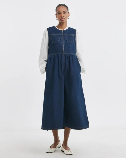 Indigo 1/2 Zip Collar Denim Dress