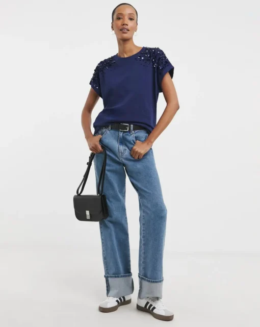 Indigo Embellished Trim T-shirt