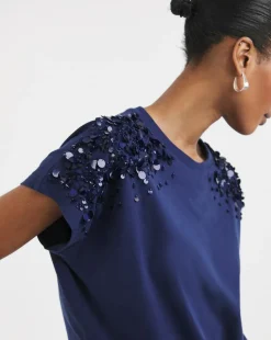 Indigo Embellished Trim T-shirt