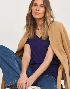 Indigo V Neck Short Sleeve Longline Top