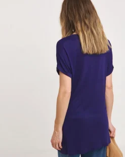 Indigo V Neck Short Sleeve Longline Top