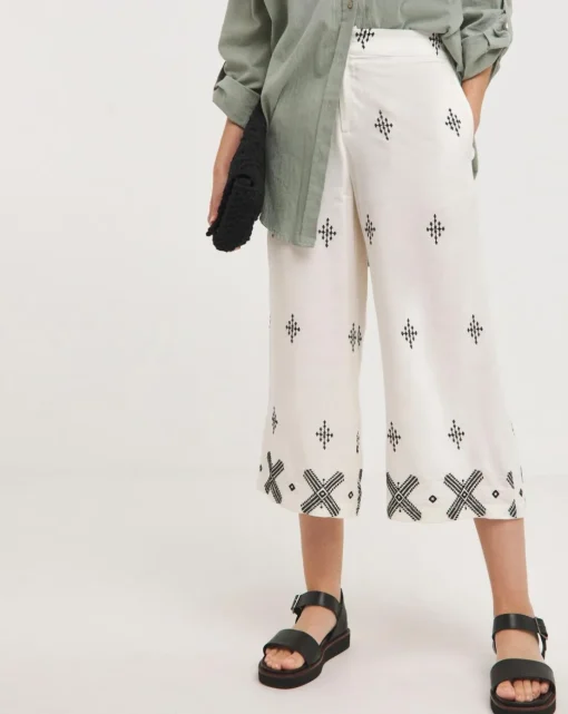 Ivory Embroidered Cotton Mix Culottes