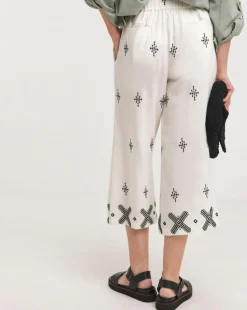 Ivory Embroidered Cotton Mix Culottes