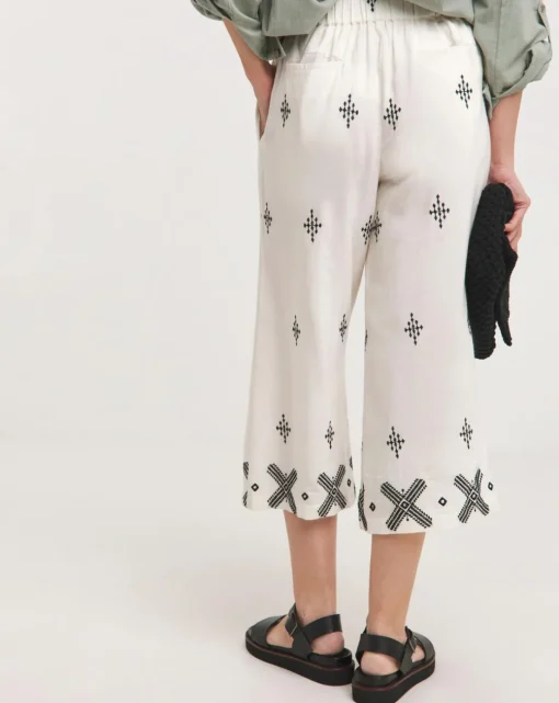 Ivory Embroidered Cotton Mix Culottes