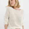 Ivory Long Sleeve Crew Neck Crochet Tunic