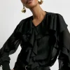 Joanna Hope Crinkle Chiffon Ruffle Blouse