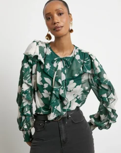 Joanna Hope Crinkle Chiffon Ruffle Blouse
