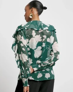 Joanna Hope Crinkle Chiffon Ruffle Blouse