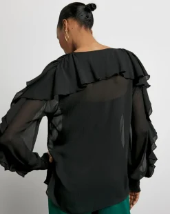 Joanna Hope Crinkle Chiffon Ruffle Blouse