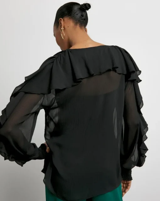 Joanna Hope Crinkle Chiffon Ruffle Blouse