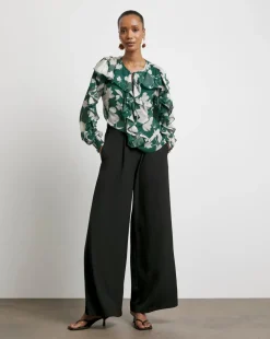 Joanna Hope Crinkle Chiffon Ruffle Blouse