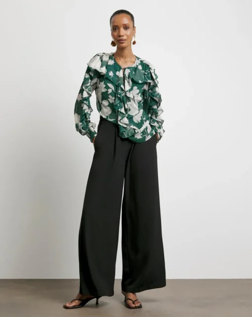 Joanna Hope Crinkle Chiffon Ruffle Blouse