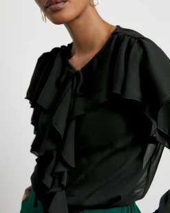 Joanna Hope Crinkle Chiffon Ruffle Blouse