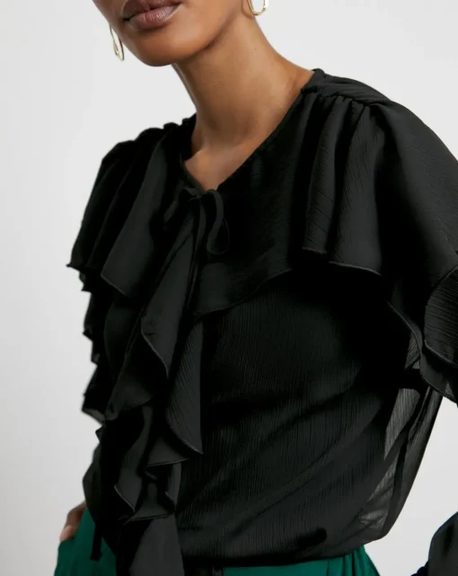 Joanna Hope Crinkle Chiffon Ruffle Blouse