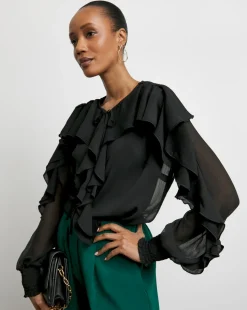 Joanna Hope Crinkle Chiffon Ruffle Blouse