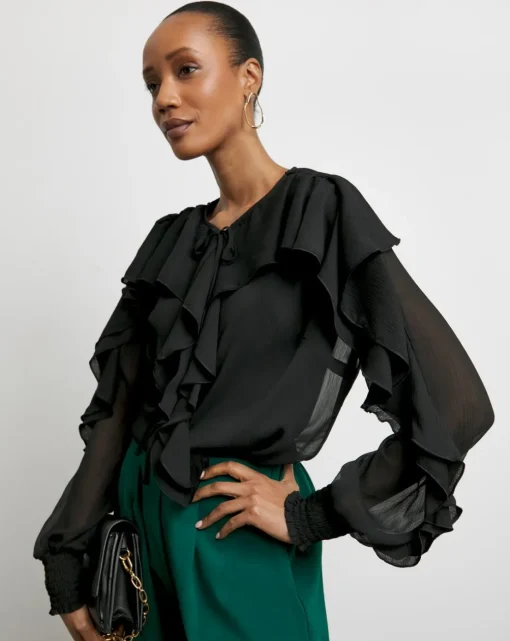 Joanna Hope Crinkle Chiffon Ruffle Blouse