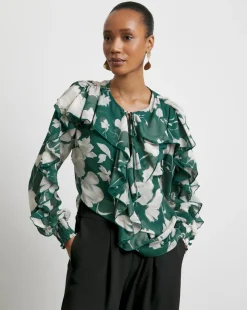 Joanna Hope Crinkle Chiffon Ruffle Blouse