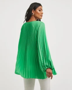 Joanna Hope Pleated Keyhole Blouse