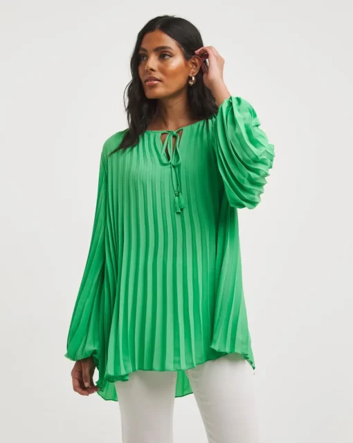 Joanna Hope Pleated Keyhole Blouse