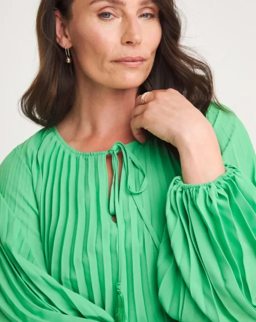Joanna Hope Pleated Keyhole Blouse