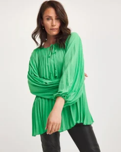 Joanna Hope Pleated Keyhole Blouse