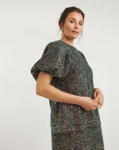 Joanna Hope Sequin Puff Sleeve top